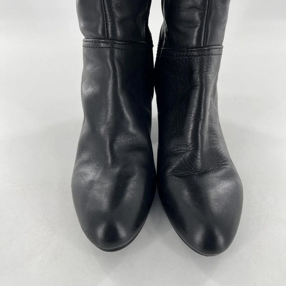 Nine West Knee High Leather Tall Dress Boots Black 9 Mid Heel Side‎ Zip Alysia